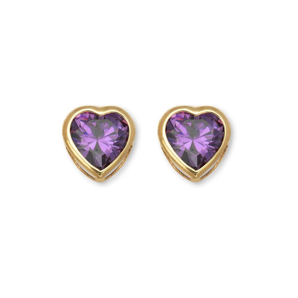 14K Solid Yellow/White Gold Heart Stud Earrings Birthstone