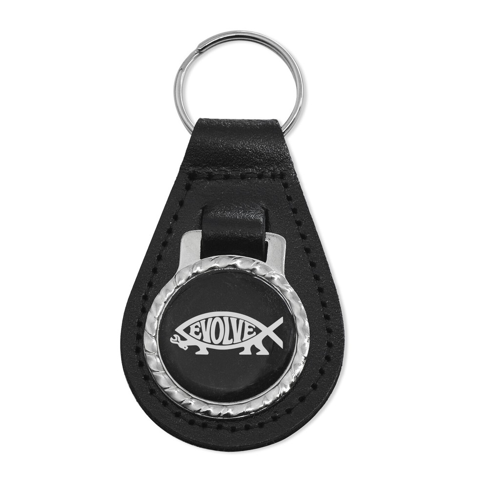 EvolveFish Leather Key Chain Fob - [Black][3'' Tall]