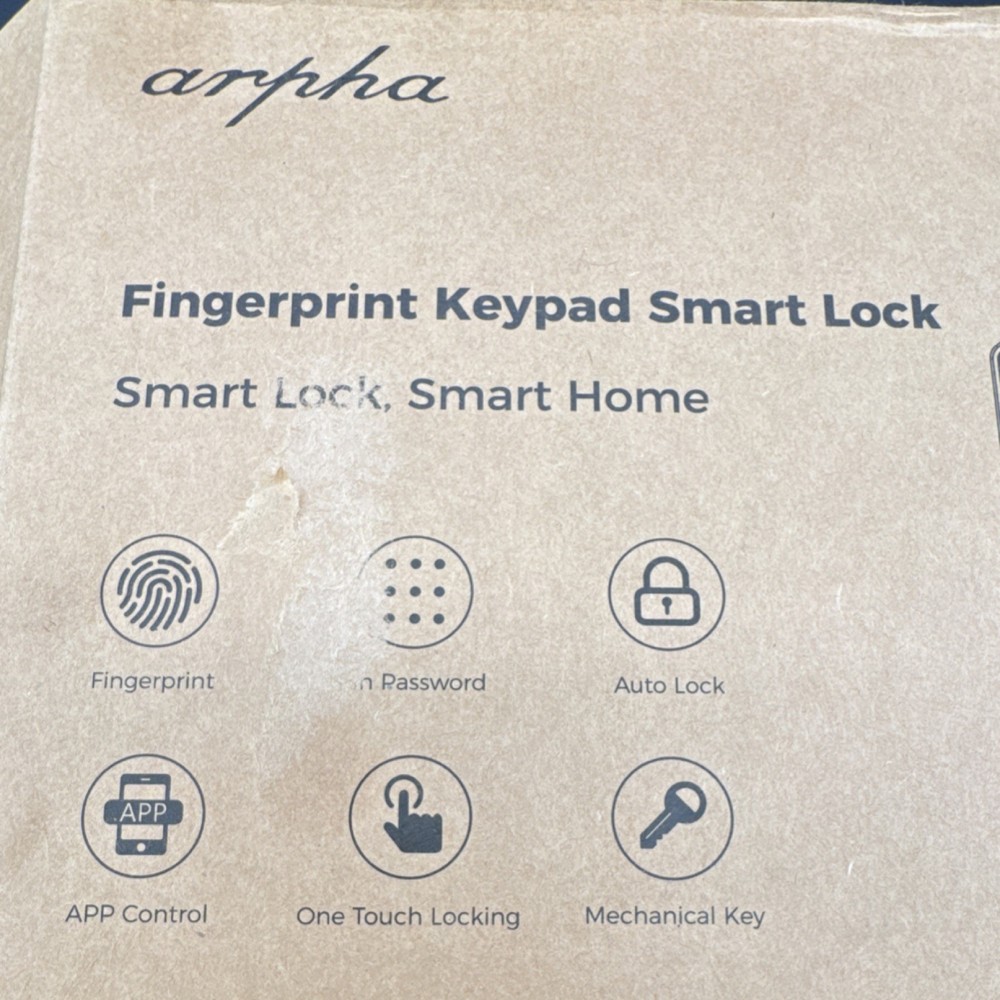 arpha D280 Fingerprint Keypad Smart Lock, APP Control, Auto Lock, Black