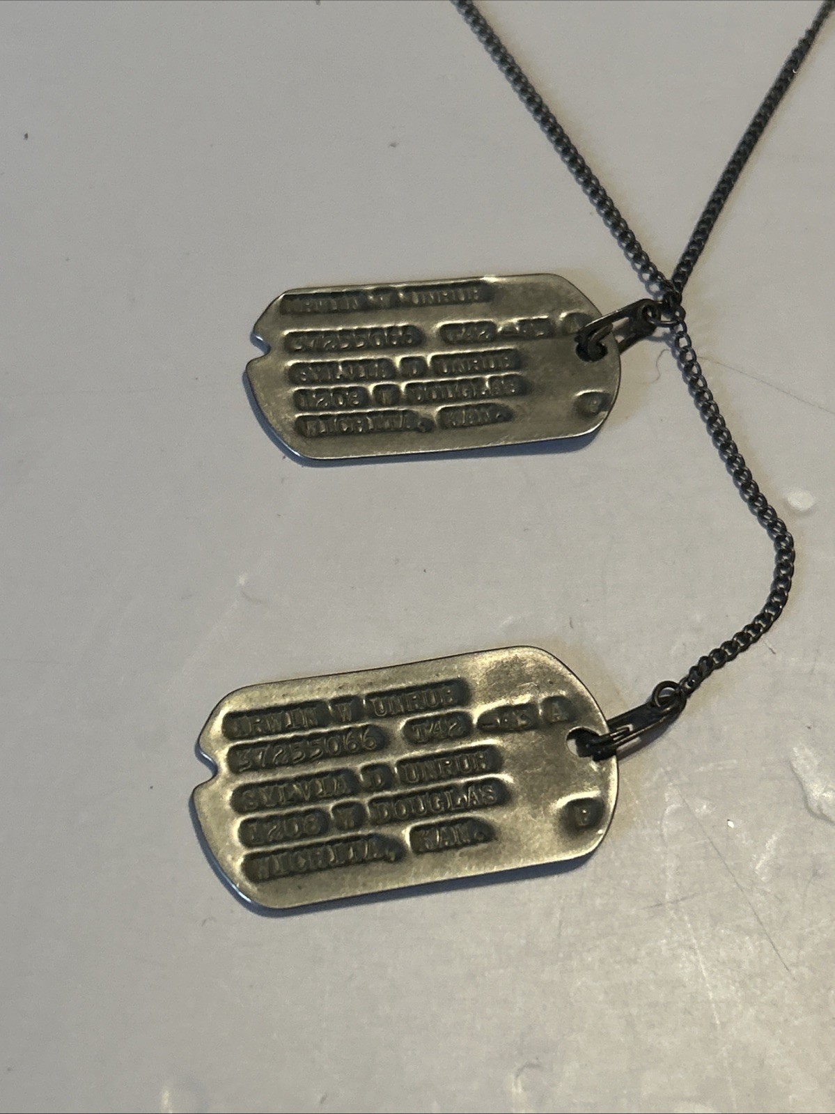 WW2 Female NOK Next Of Kin Dog Tags-one Pair- Original With Chain Kansas