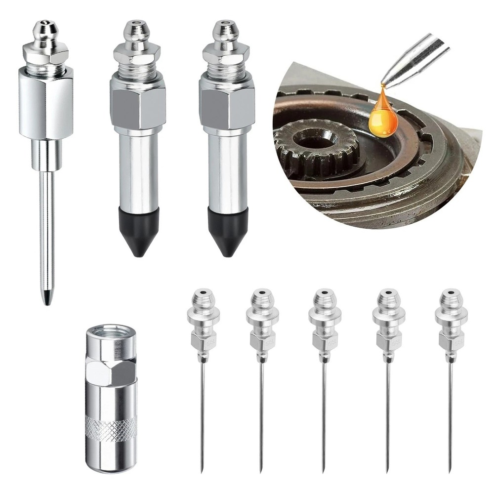 Professional Grease Needle Nozzle Kit with Rubber Adapter Fitting Tool 9Pcs New
