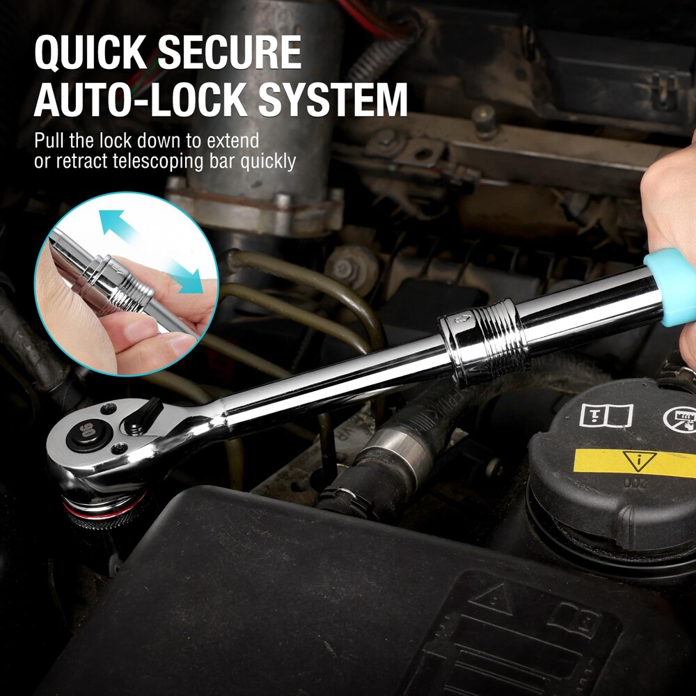 DURATECH 3/8" Drive Ratchet 90-Tooth Quick-release Extendable Ratchet 4 Sections