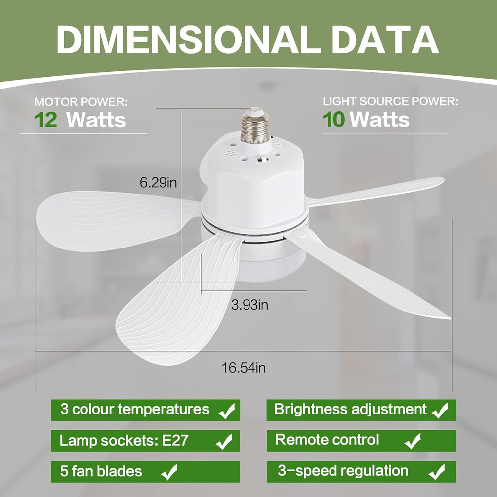 Socket Breeze Socket Fan Light with Remote Control, Portable Small Ceiling Fans