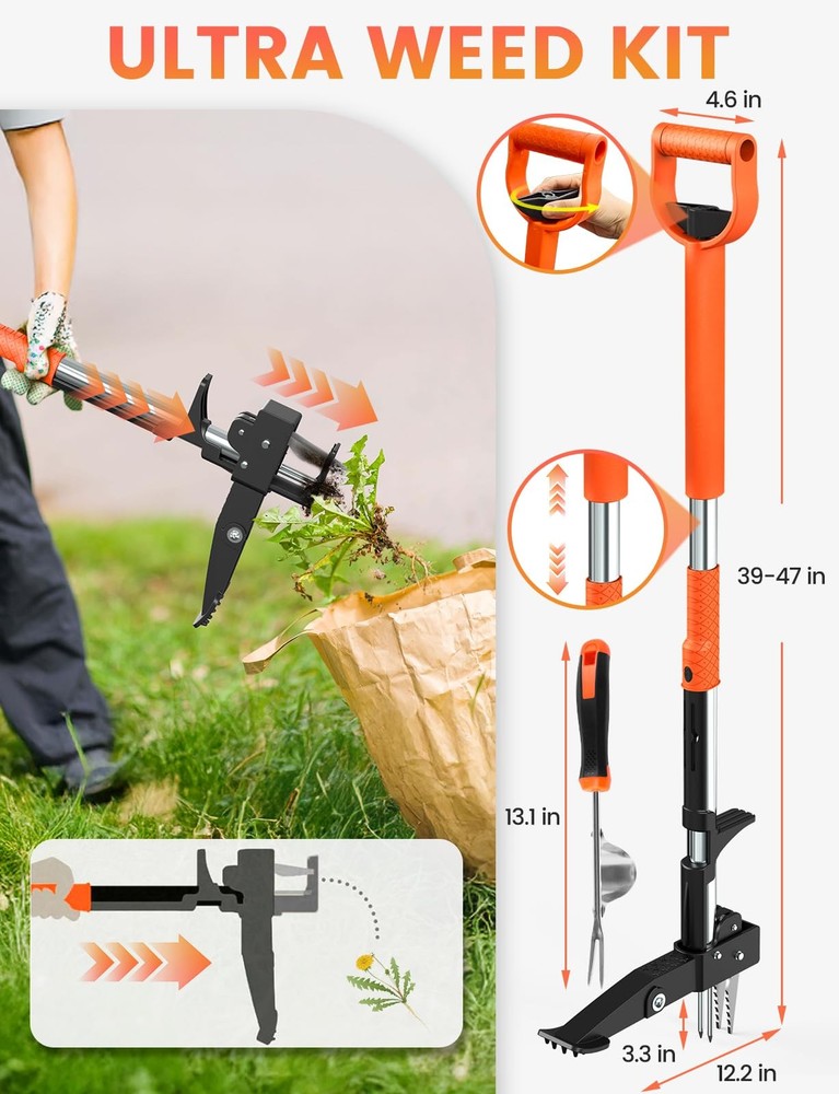 2-Pack Upgraded Weed Puller Tool Kit with Long Adjustable Handle (39"-47"), Q...