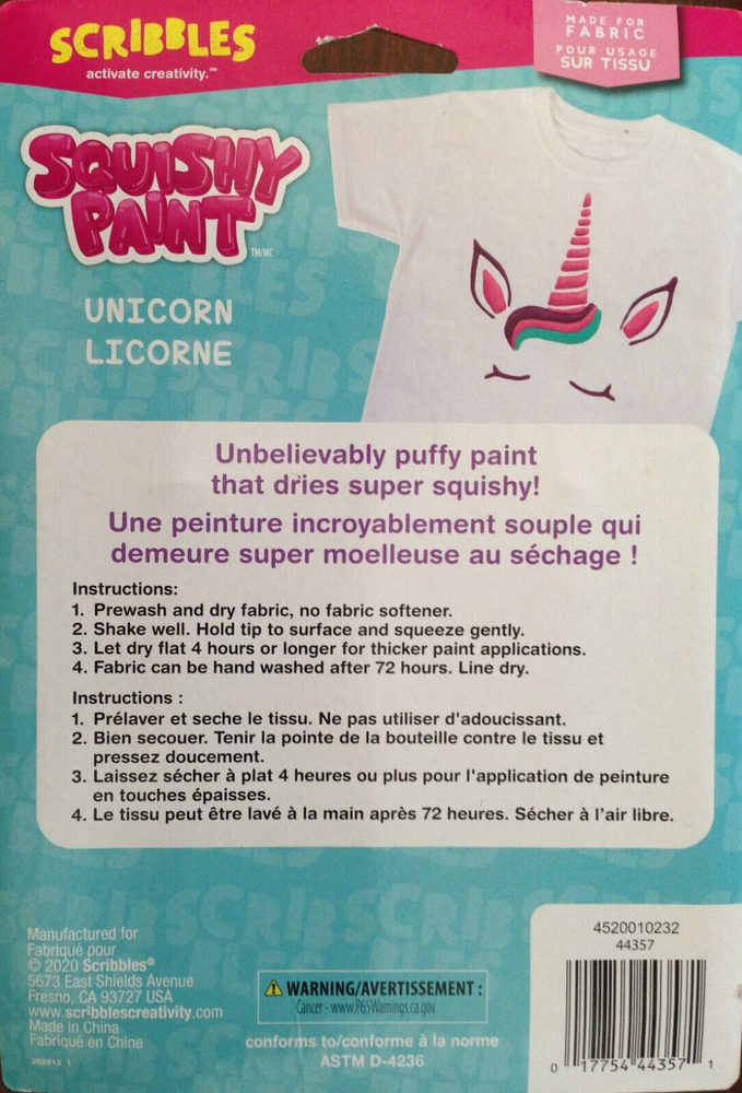 Scribbles Squishy Fabric Paint, Puffy & Plyable, For Unicorn Designs & Patterns