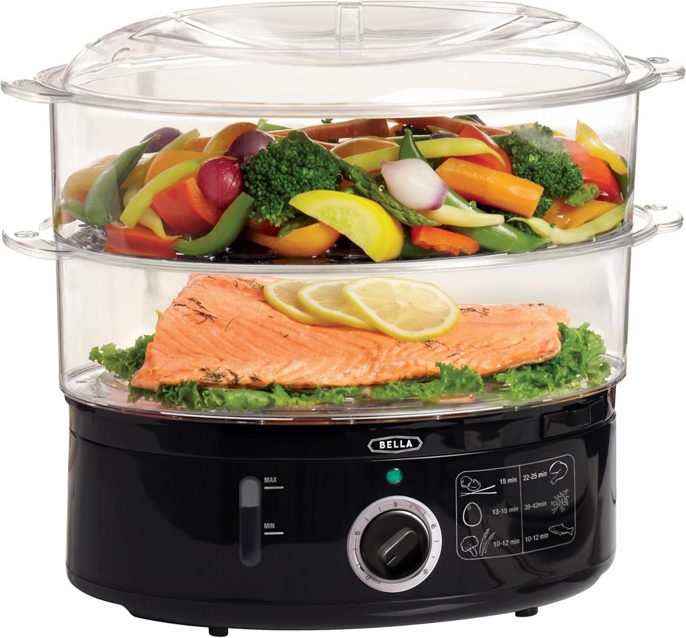 7.4 QT 2-Tier Food Steamer with Stackable Baskets & Removable Base Auto Shutoff
