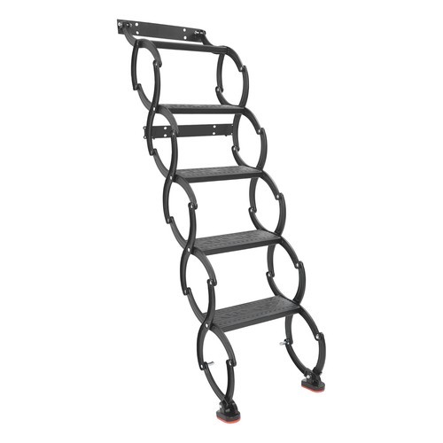 5-Step Wall Mounted Folding Ladder, Black Retractable Telescoping Step Stairs