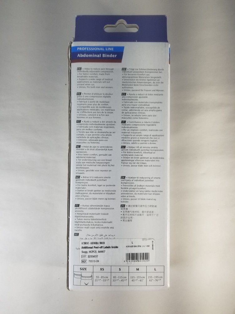 Actimove Three-Panel Abdominal Binder Professional Line Size Large New