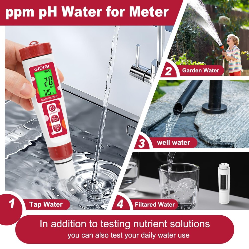 pH Meter,Hydroponic Tester, Nutrients ppm Meter with Backlit Display...