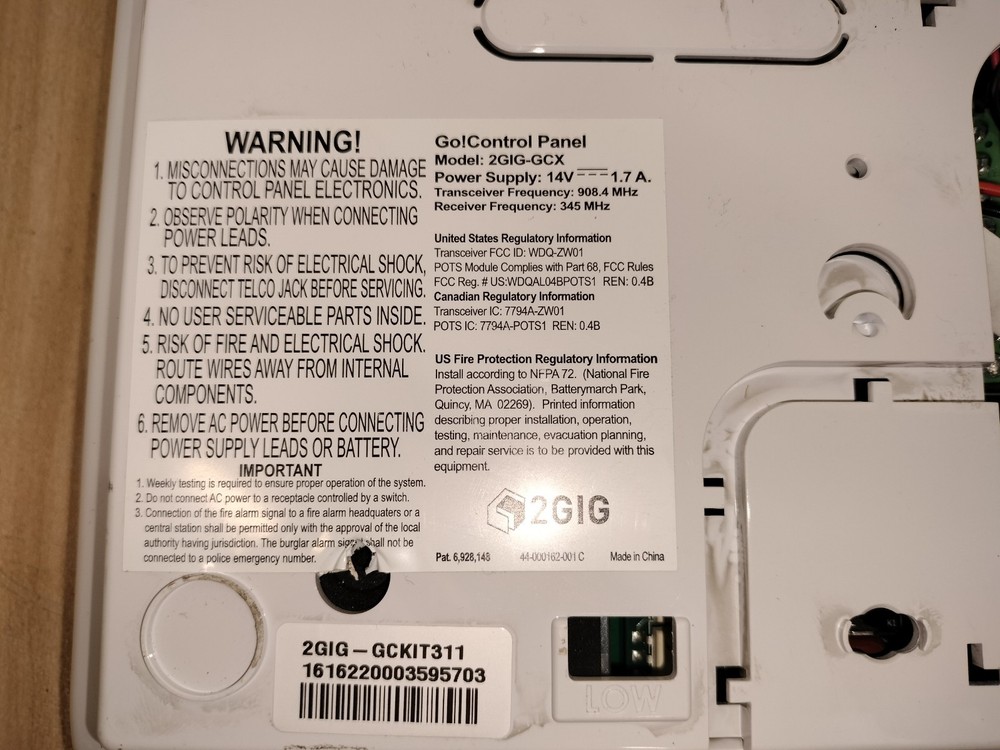 GO! CONTROL PANEL 2GIG-GCX LCD Display, Security System