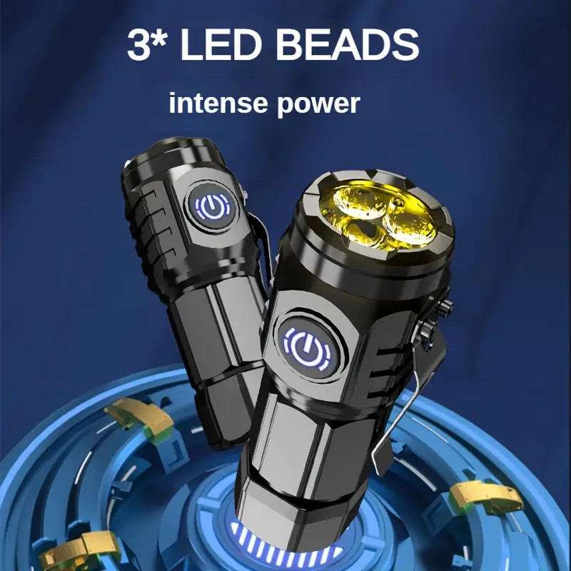 3×Tactical Flashlight Small 3 LED Torch Light Mini Super Bright USB Rechargeable
