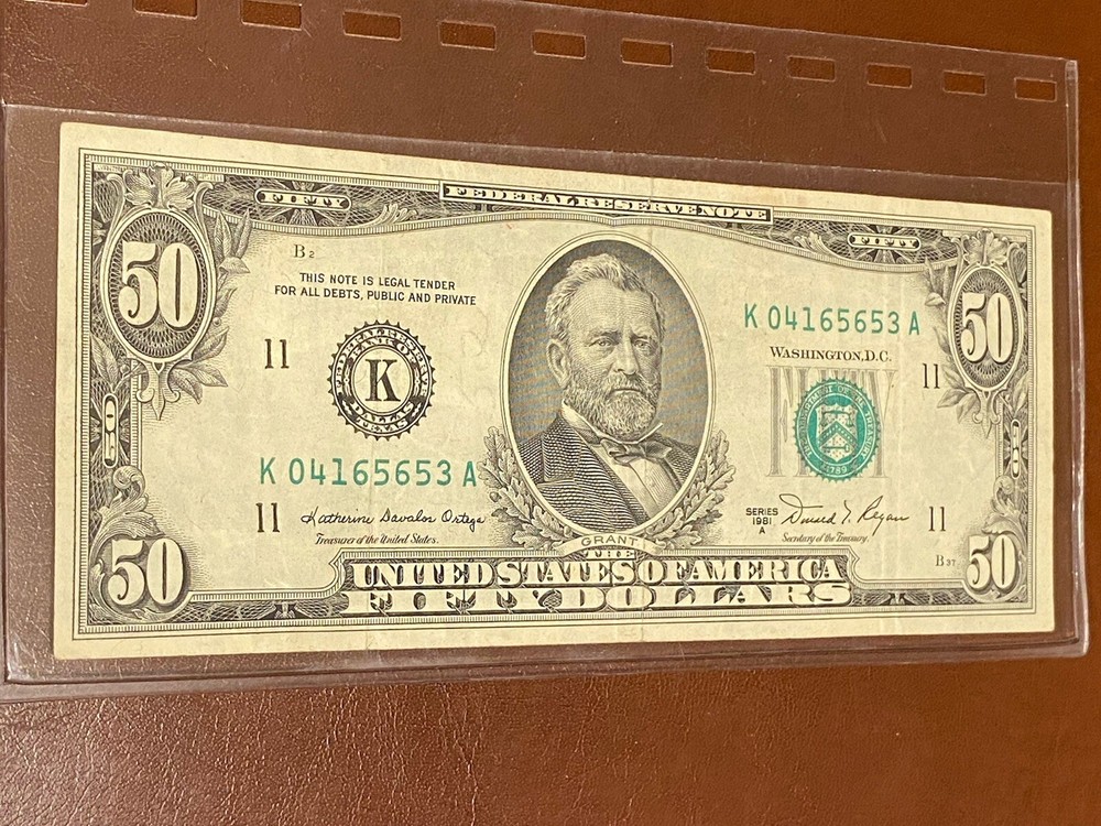 1981 A $50.00 ERROR NOTE Seal/Numbers Bleed Through On Back (Red Ink On Front)