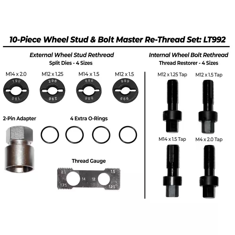 10-Piece Master Wheel Stud and Bolt Re-Thread Kit-External and Internal Rethread