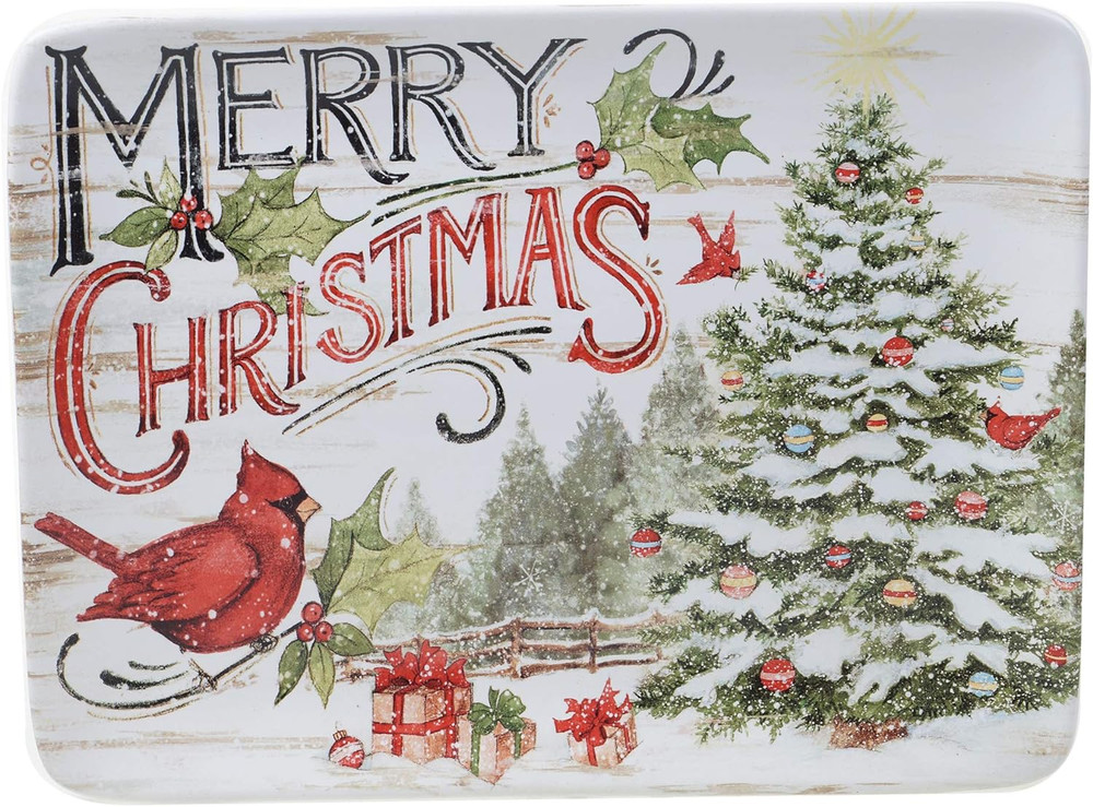 Evergreen Christmas Rectangular Platter 16".,