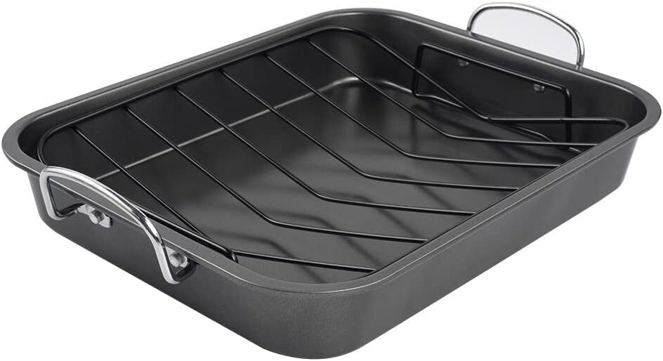 kitCom Nonstick Roasting Pan, Roaster with Rack - 16 Inch Rectangular Grill Suit