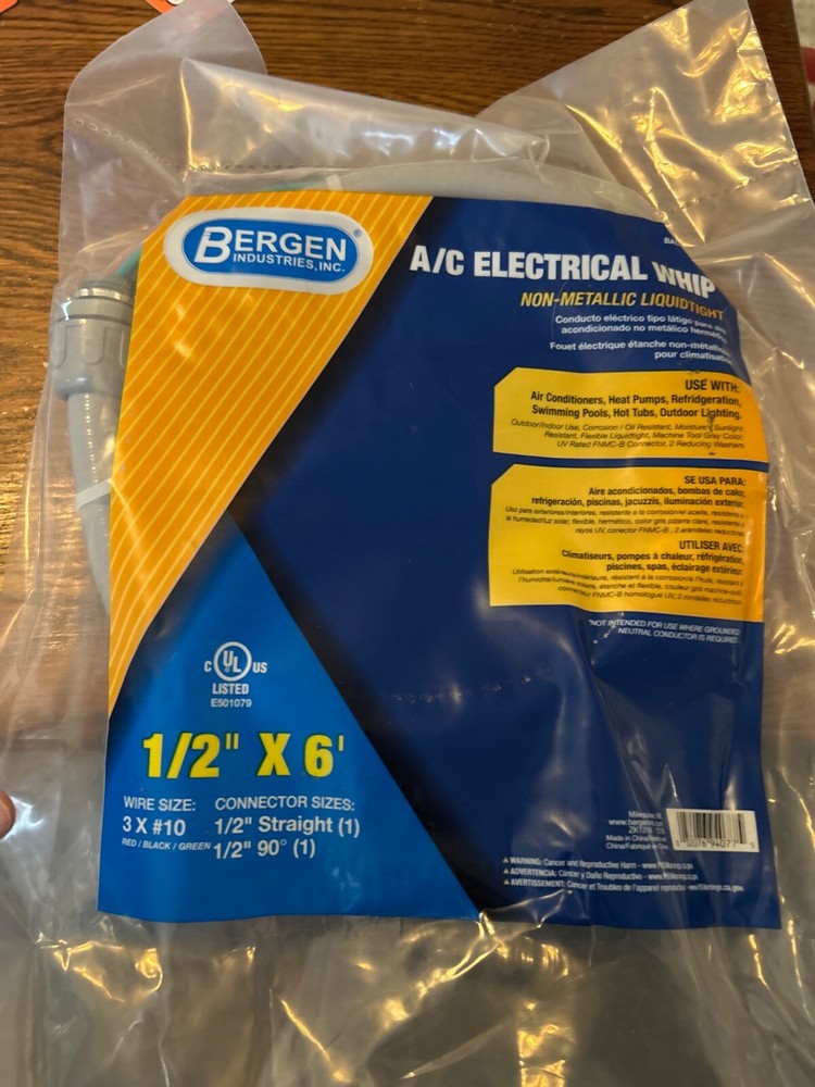 BERGEN 1/2 in. x 6 ft. 10/3 Flexible PVC Conduit A/C Whip Cable