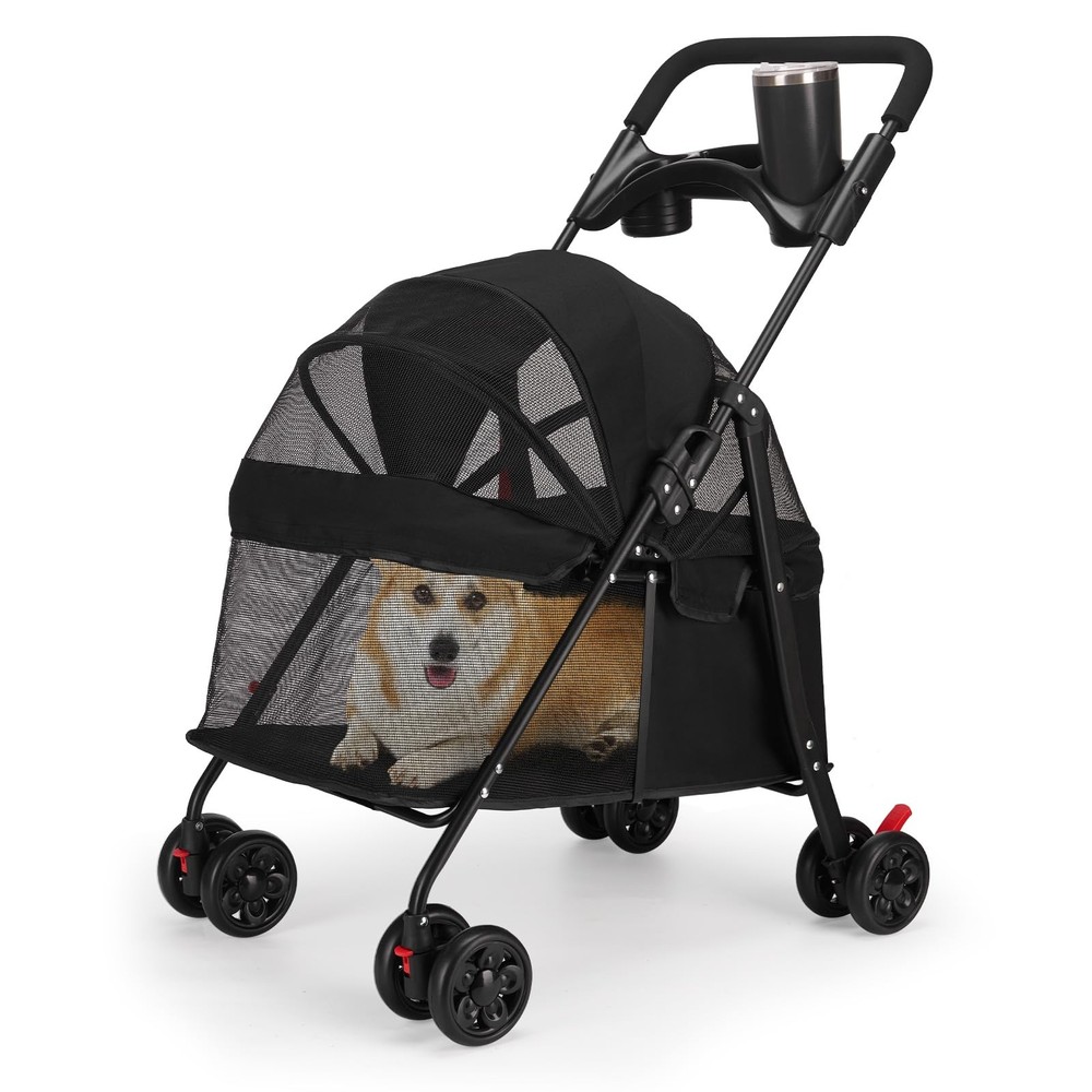 Foldable Pet Stroller for Small/Medium Pets up to 22 lbs - Lightweight 4-Whee...