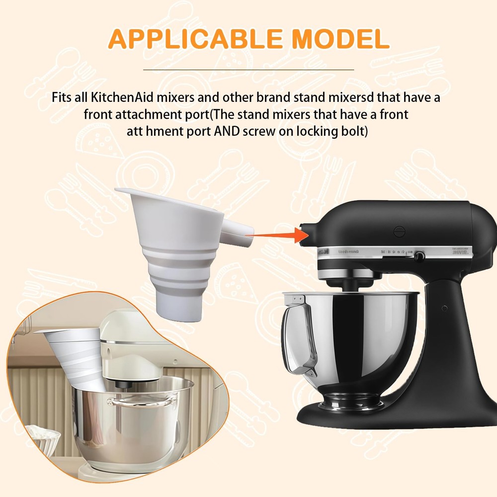 Silicone Foldable Flour Funnel for Kitchen Aid Mixer,Easy Pour No-Mess Attach...