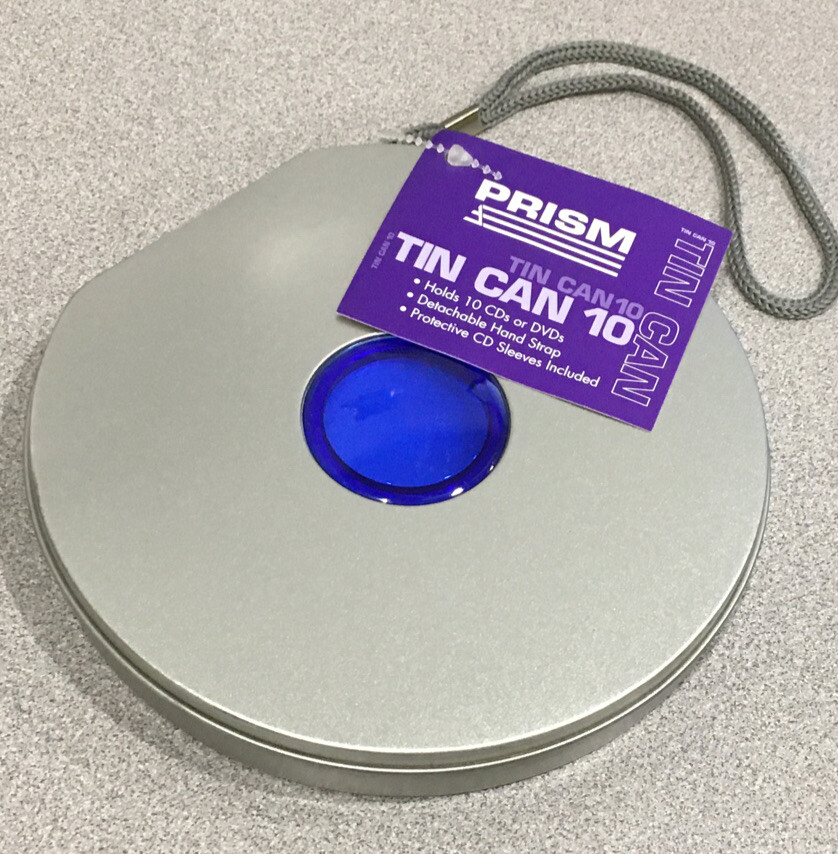 Prism Tin Can 10 CD/DVD Holder- silver with blue
