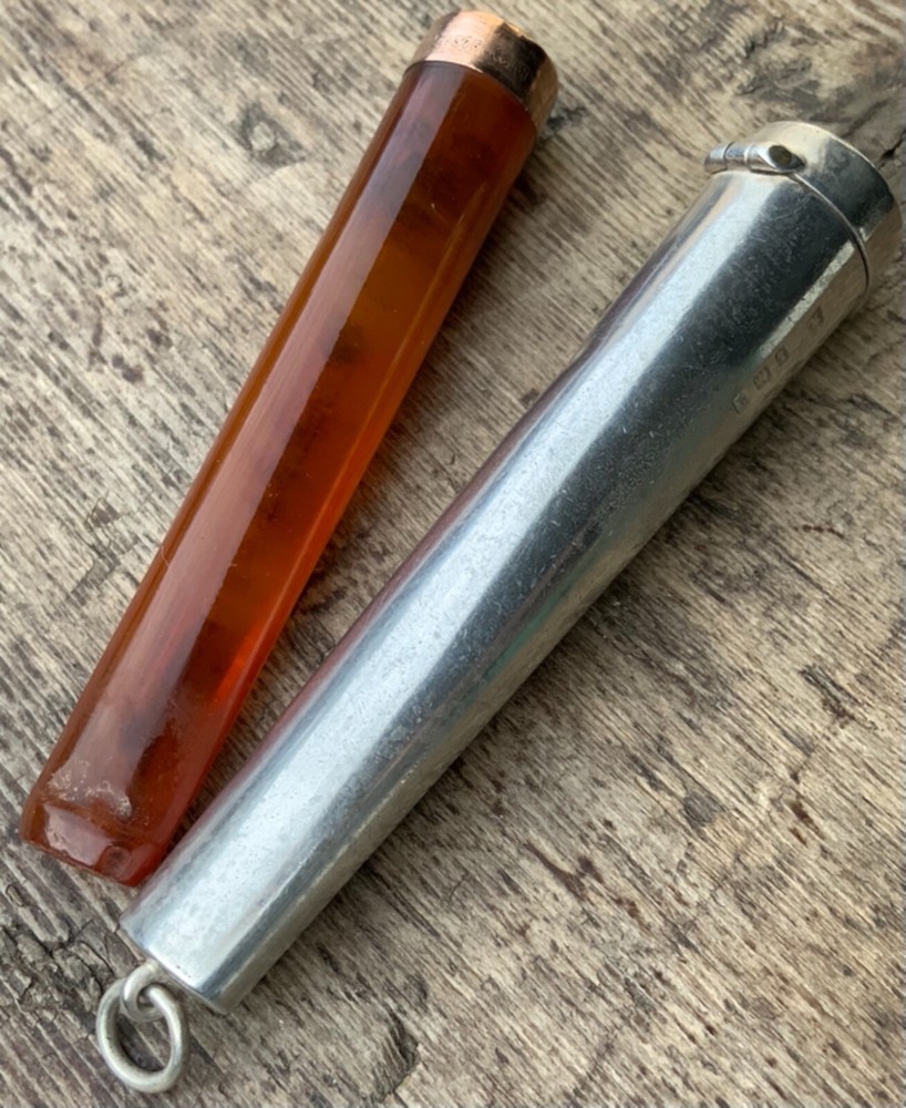 Antique British Amber and Gold Mouthpiece + Solid Silver Hallmarked case