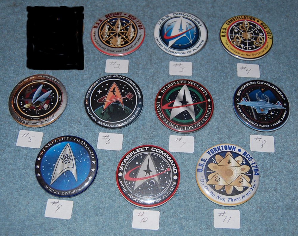 Various StarFleet & Star Trek Pinback Buttons, New