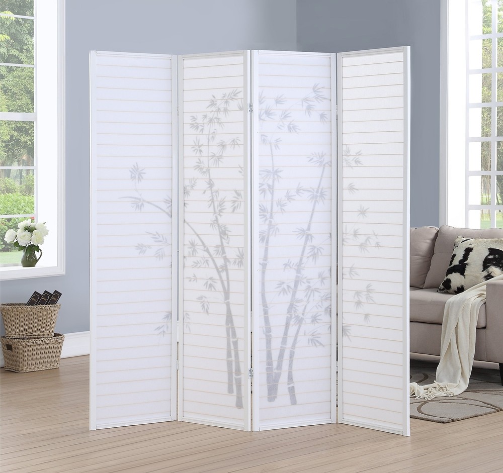 Roundhill Bamboo Print 4-Panel Framed Room Screen/Divider, white 4 panel