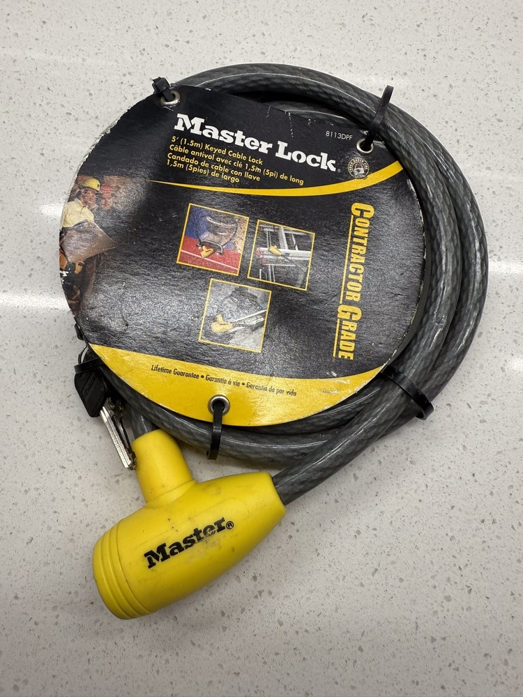 Master Lock 5 Ft Keyed Cable Lock, Contractor Grade, 8113DPF, NeW
