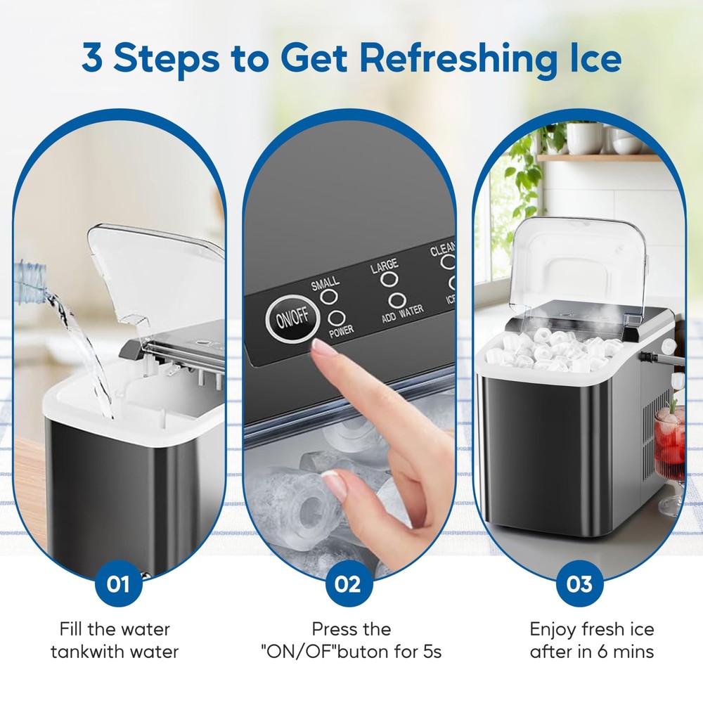 Self-Cleaning Countertop Ice Maker with Scoop Basket & Handle
