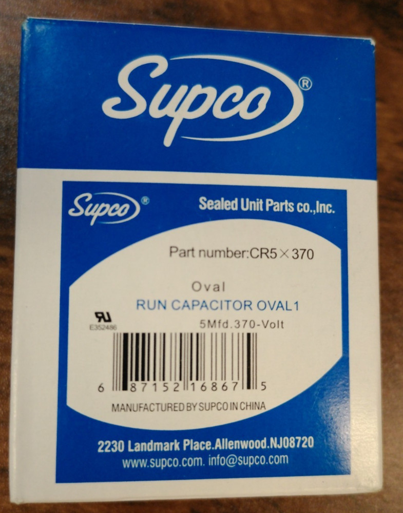 Supco Run Capacitor Oval Part # CR5x370 5Mfd.370Volt