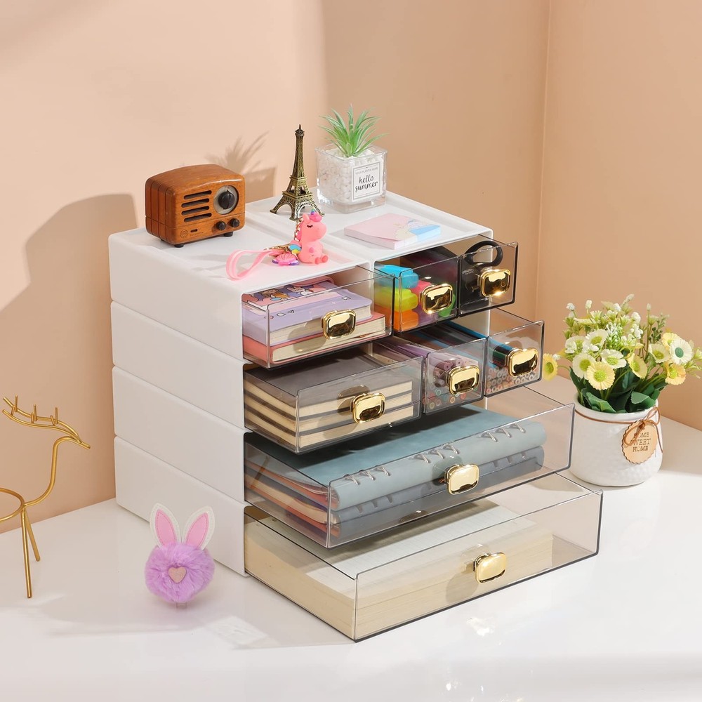 OSteed Spacious Desktop Storage Box, 2 Large Storage Drawers, Stackable Offic...