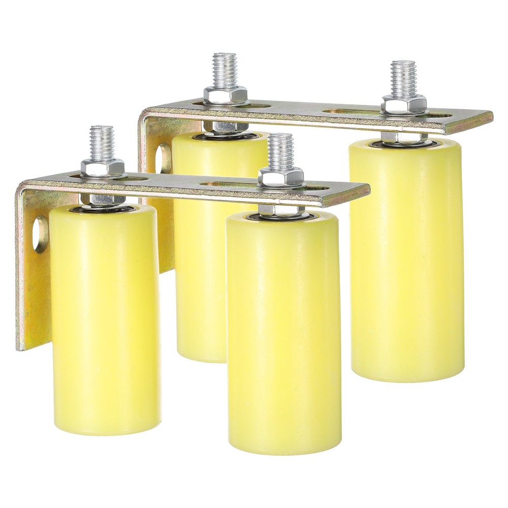 2Set Slide Gate Guide Roller, 4" Nylon Gate Support Rollers with Bracket, Yellow