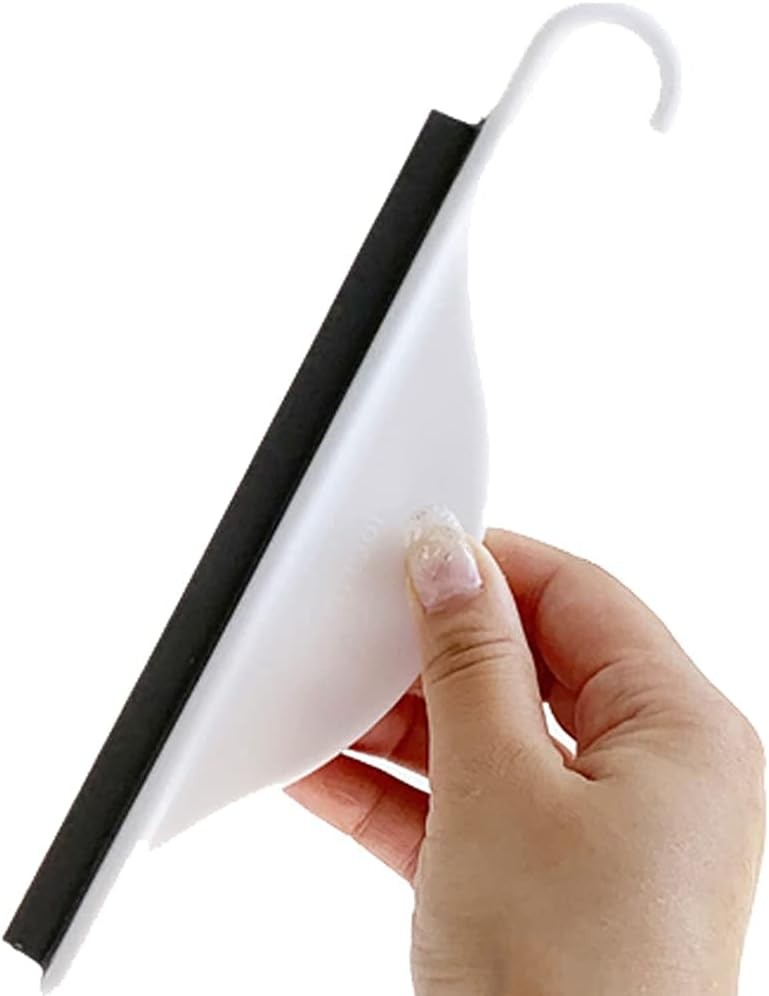 Tiny Bathroom Shower Mirror Squeegee with Hanging Hook, Silicone Mini White