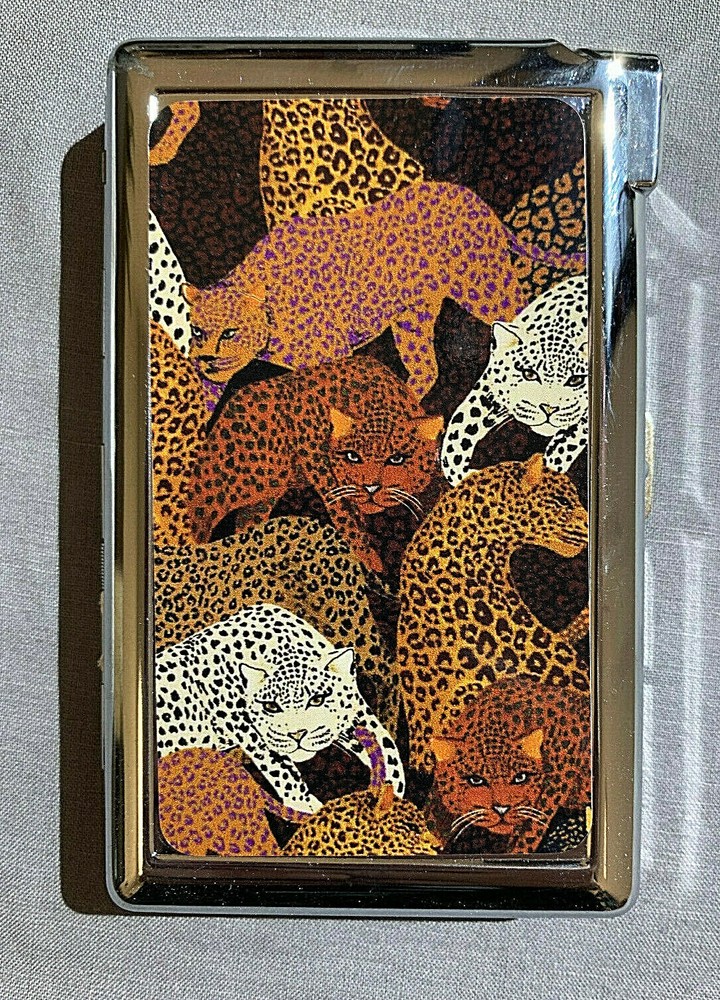 Leopard Art Print Cigarette Case with lighter ID Holder Wallet