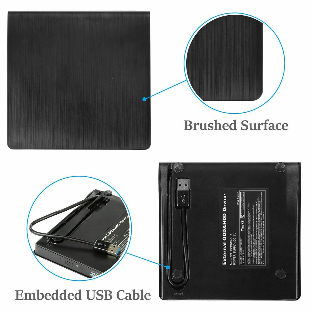 DVD CD RW USB External CD RW Disc Burner Drive Reader Windows 7 10 11 Laptop PC