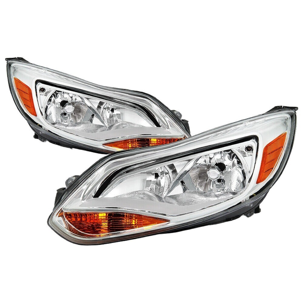 Halogen Headlight For 2012-2014 Ford Focus w/o Bulb Chrome Driver+Passenger Pair