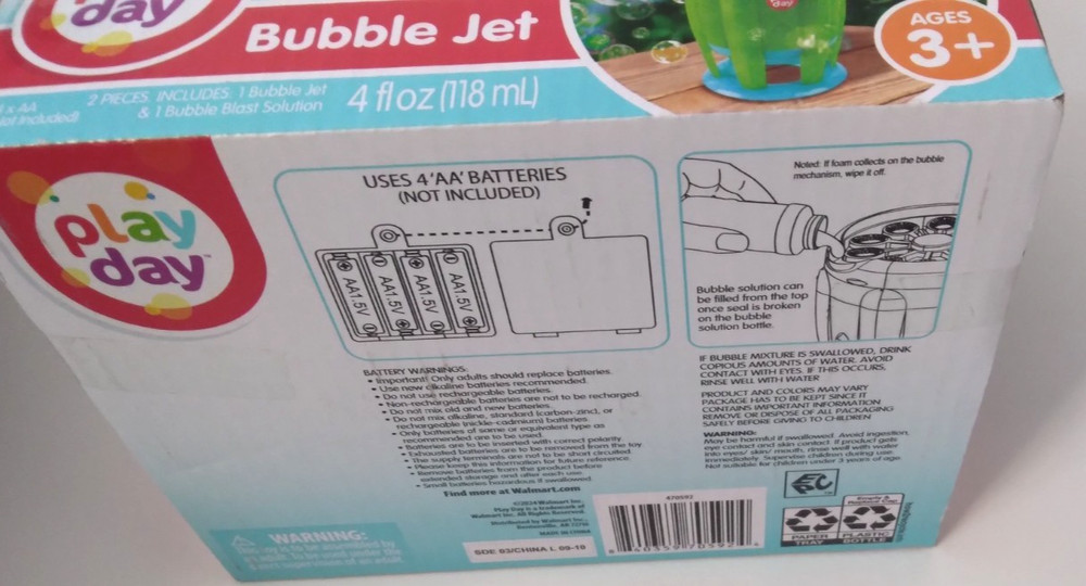 PlayDay Bubble Jet With 4 oz. Bubble Solution Kids 3+ Requires Batteries