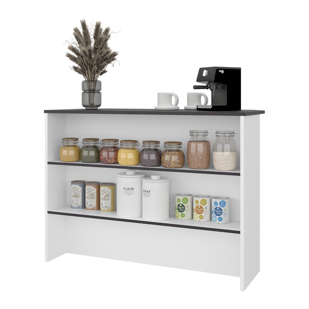Central kitchen island with modern design, ample storage space Black and whit