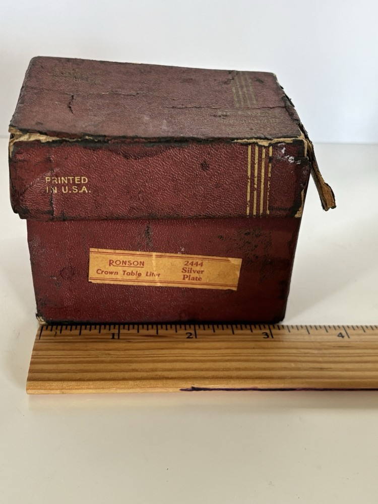 Vintage Ronson Crown Table Lighter Silver Plated with Box