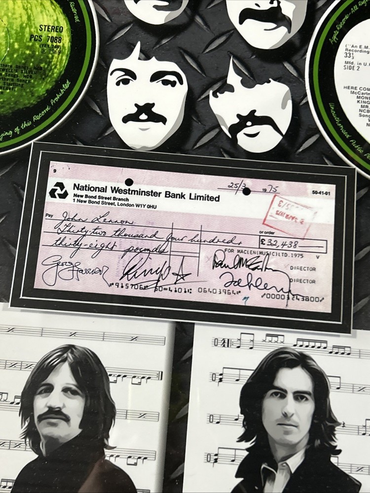 BEATLES FRAMED PIECE REPLICA CHECK 35x23