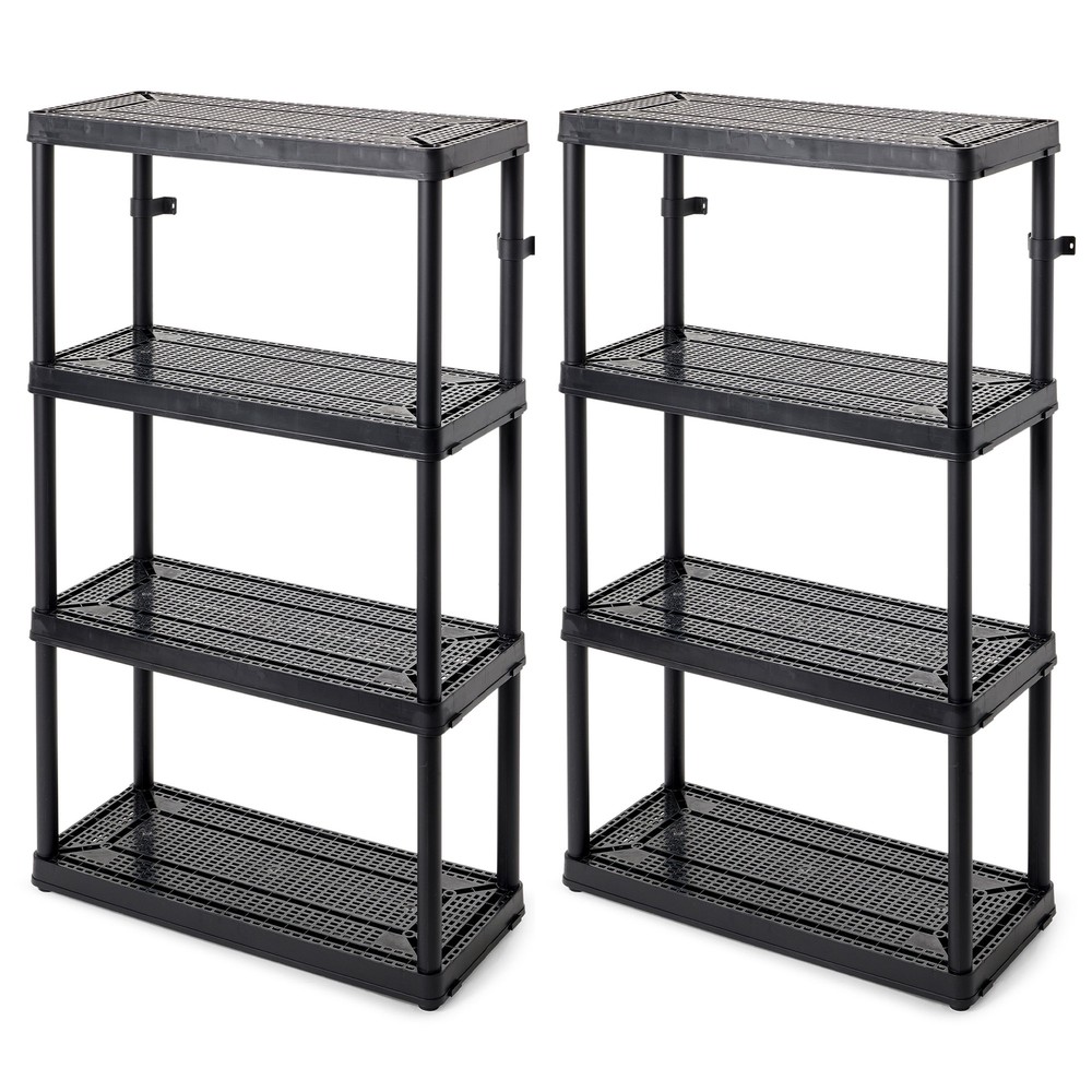 Gracious Living 4-Shelf Fixed Height Ventilated Shelving Unit, Black (2 Pack)