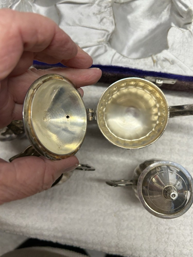Antique silver plate tea set with case 4 Piece