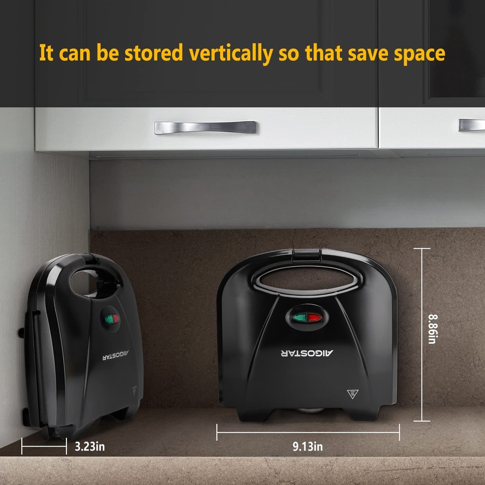 Compact Electric Sandwich Maker with Non-Stick Surface for Eggs and Meat