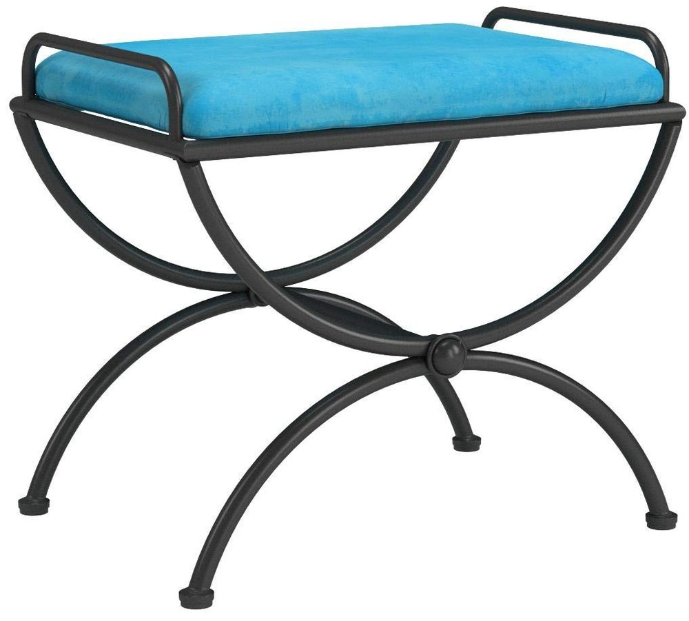 Pemberly Row Iron Vanity Bench in Aqua Blue