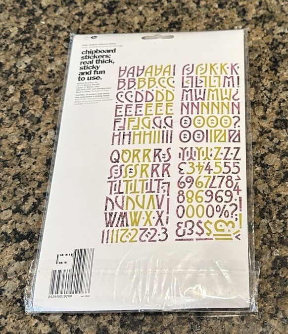 Basic Grey Chip Stickers Alphabet 4 Sheets Purple Green Halloween 1 1/4"