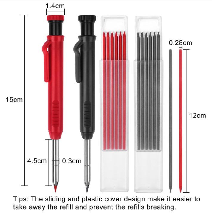 2 Pack Carpenter Pencils Mechanical Pencils with 12 Refills, Construction Pen...