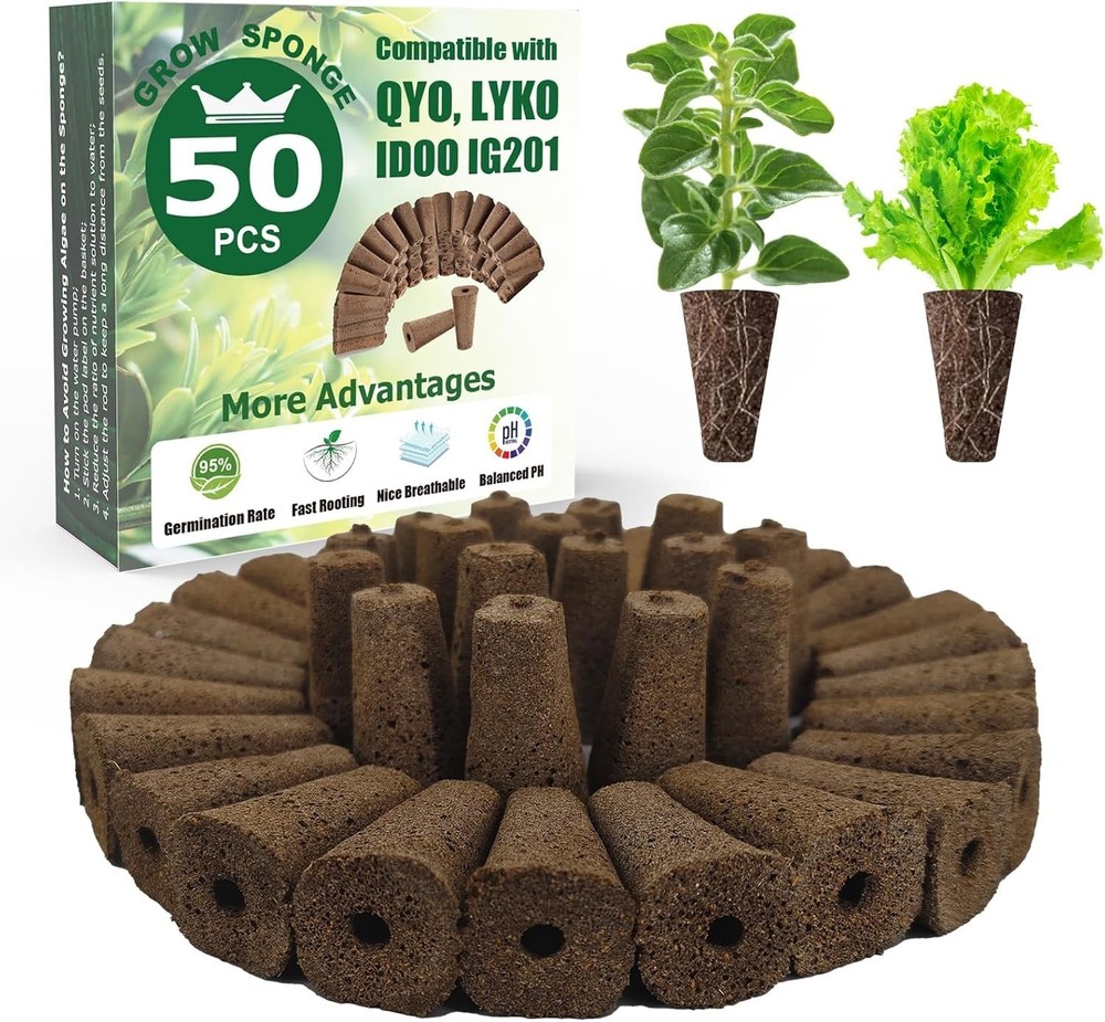 Hydroponic Grow Sponges 50 Pack Biodegradable Coconut Shell Seed Starter