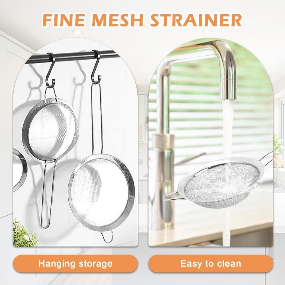 4 PCS Stainless Steel Strainer Set Fine Mesh Multi Size Handles Sifting Tool
