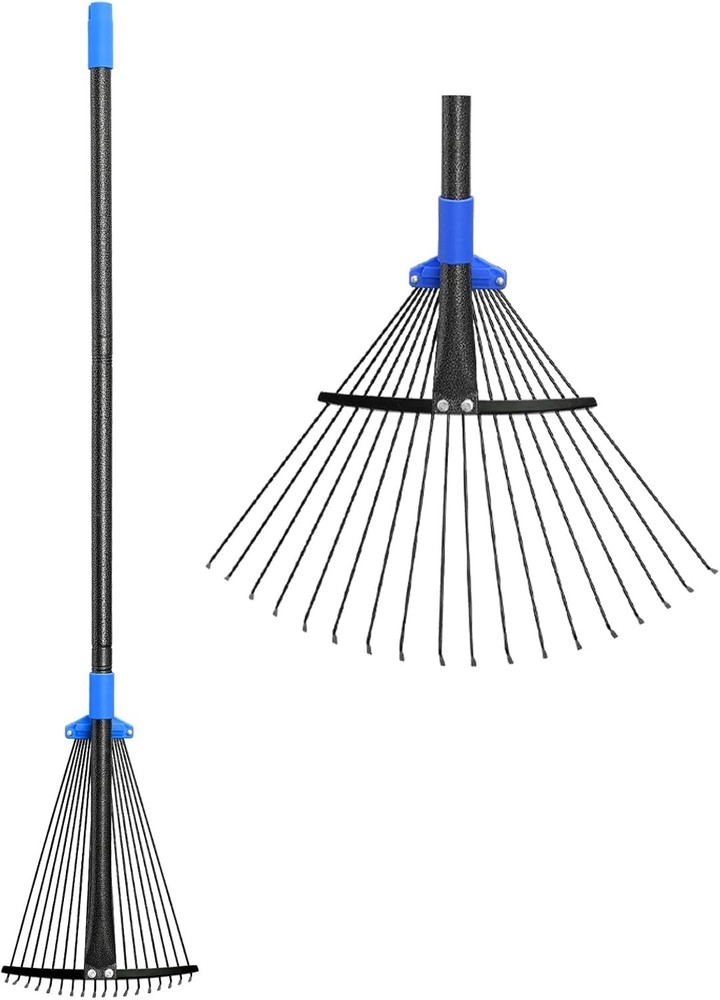 Professional Adjustable Leaf Rake - Heavy Duty, Collapsible Long Handle (30-58")