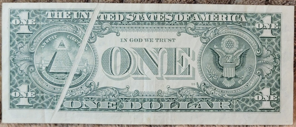 $1 US Federal Resv. Note-2003A Ser.  Printing Error - "Gutter Fold" Circulated