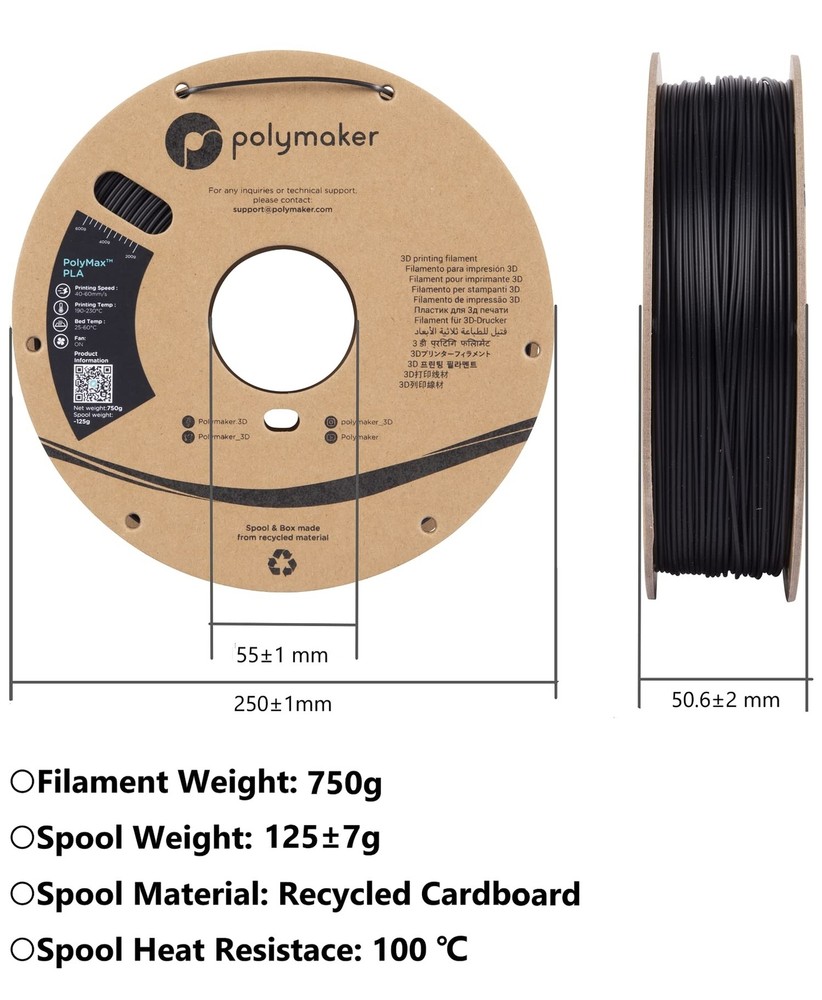 Polymaker PolySmooth PVB Filament 1.75mm Black Filament, 750g Cardboard Spool...
